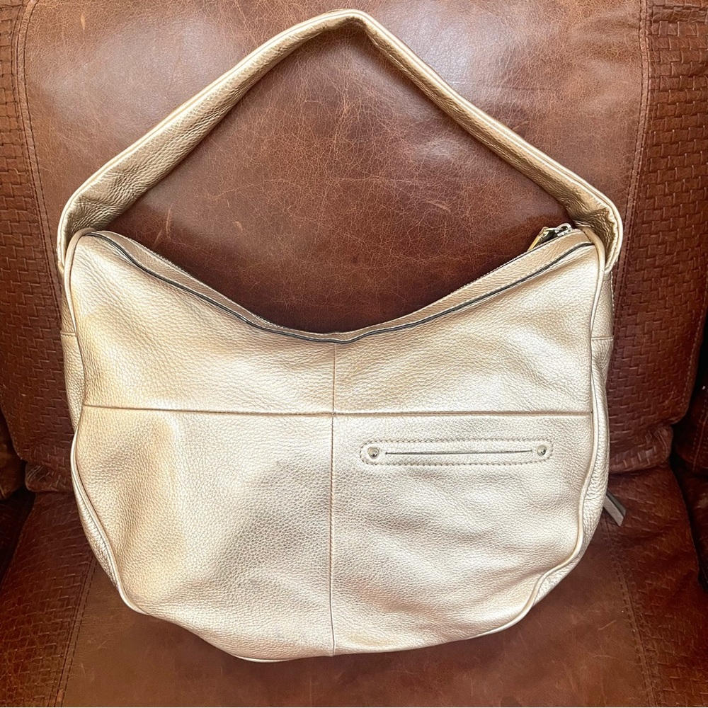 B.Makowsky Genuine Leather Hobo Style Shoulder Bag In Champagne Color - Picture 5 of 11